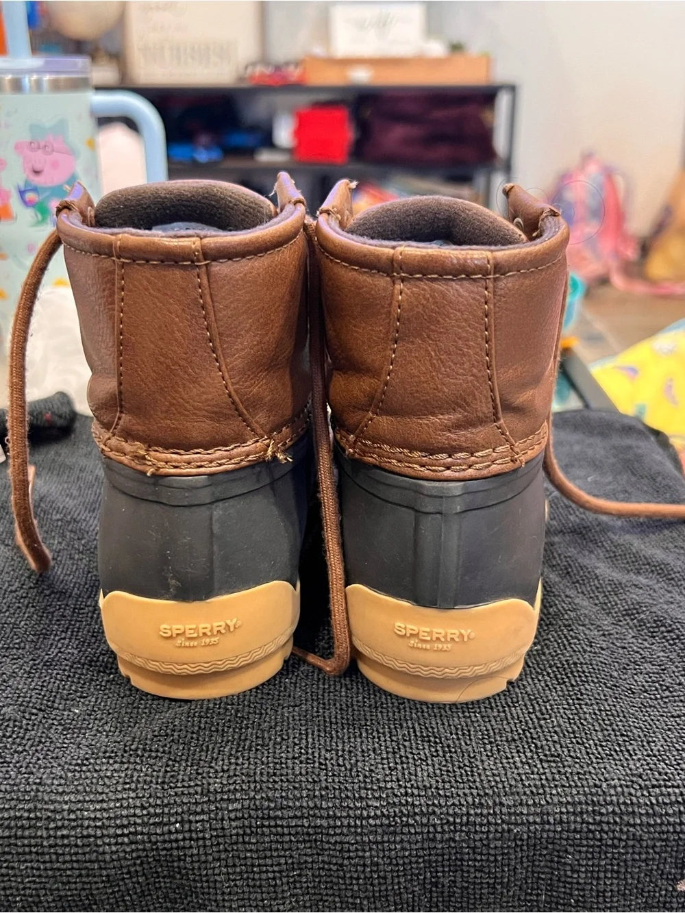Sperry Kids Brown Leather and Gray Rubber Rain Boots